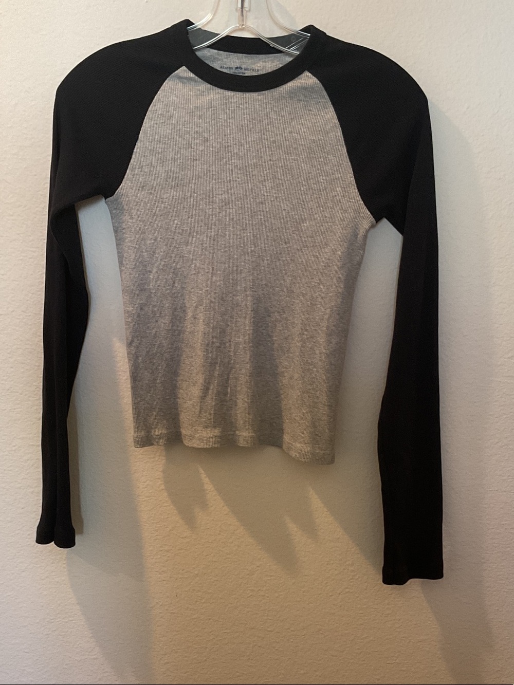 Brandy Melville Gray Body Black Raglan Long Sleeve Top